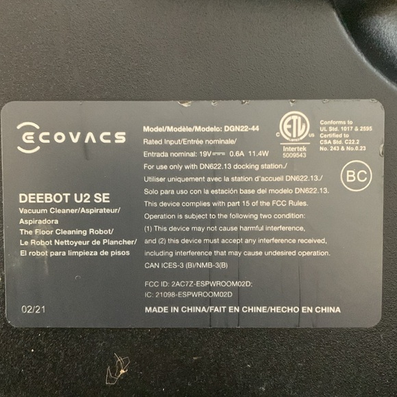 Deebot U2 SE robot vacuum. Used but in great condition. - Picture 2 of 2